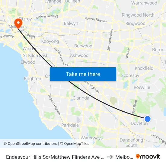 Endeavour Hills Sc/Matthew Flinders Ave to Melbourne map