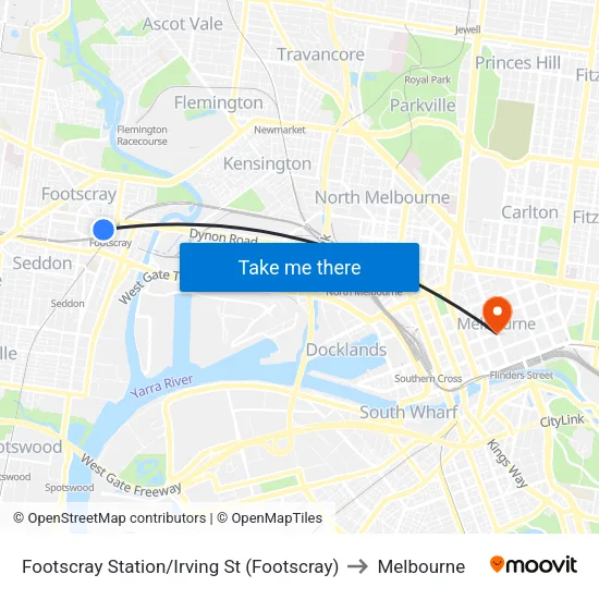 Footscray Station/Irving St to Melbourne map