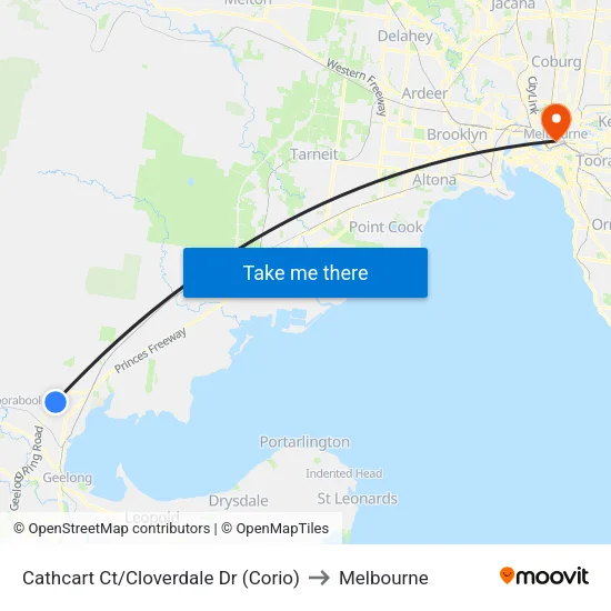 Cathcart Ct/Cloverdale Dr to Melbourne map