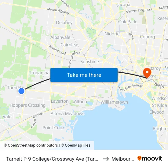 Tarneit P-9 College/Crossway Ave to Melbourne map