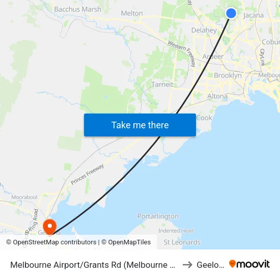 Melbourne Airport/Grants Rd to Geelong map