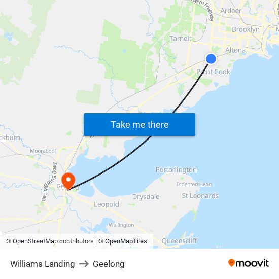 Williams Landing to Geelong map