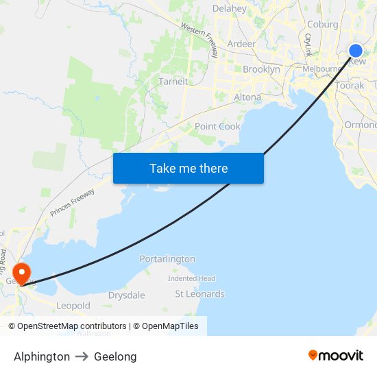 Alphington to Geelong map