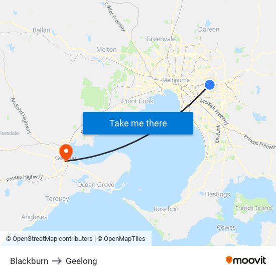 Blackburn to Geelong map