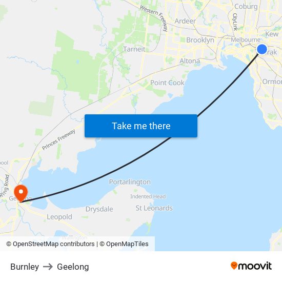 Burnley to Geelong map