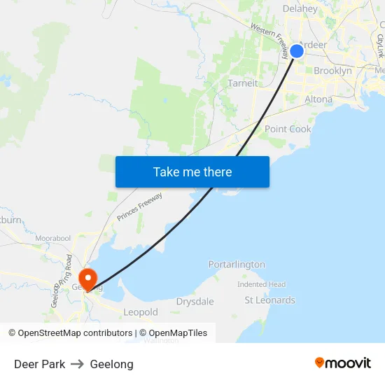 Deer Park to Geelong map