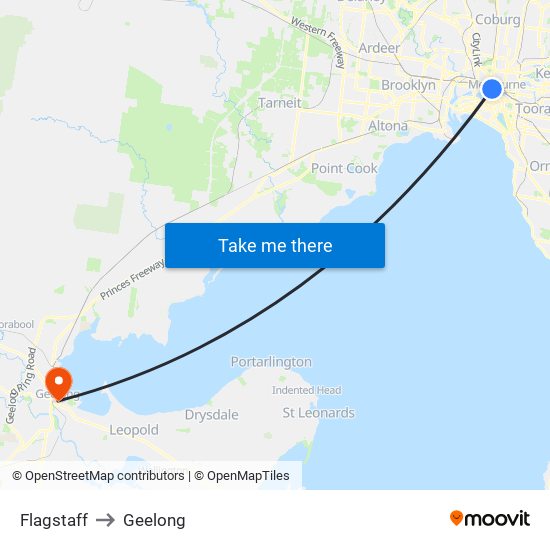 Flagstaff to Geelong map