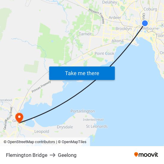 Flemington Bridge to Geelong map