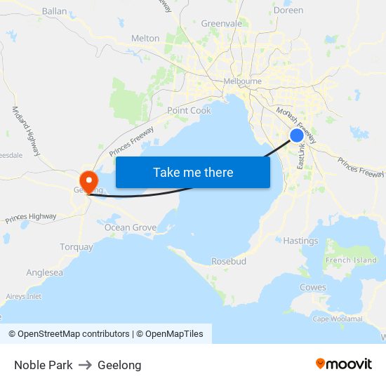 Noble Park to Geelong map