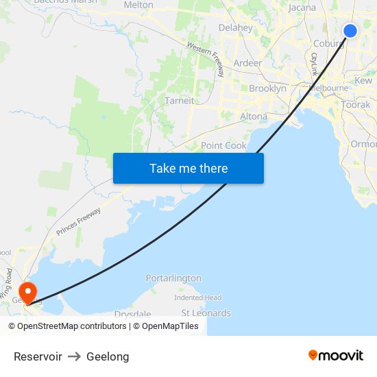 Reservoir to Geelong map