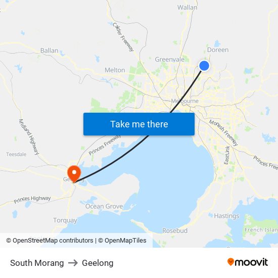 South Morang to Geelong map