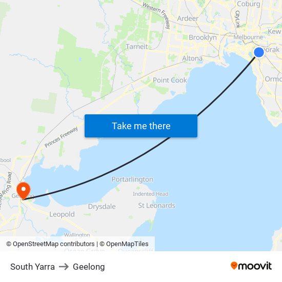 South Yarra to Geelong map