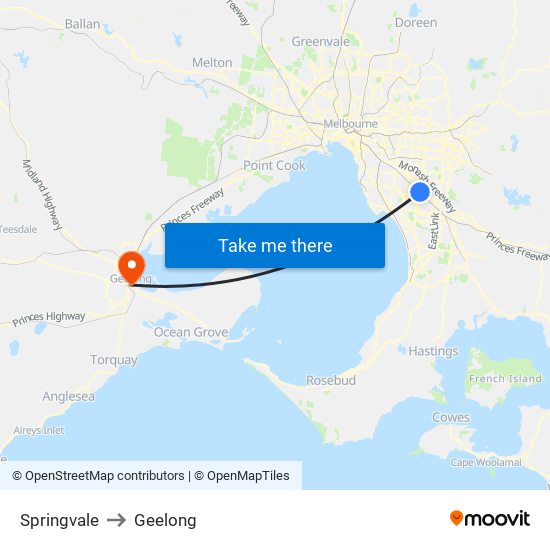 Springvale to Geelong map