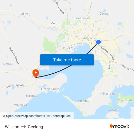 Willison to Geelong map