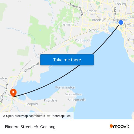 Flinders Street to Geelong map