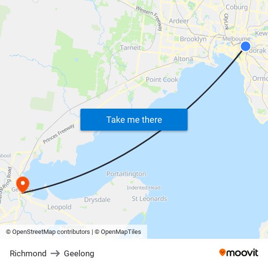 Richmond to Geelong map
