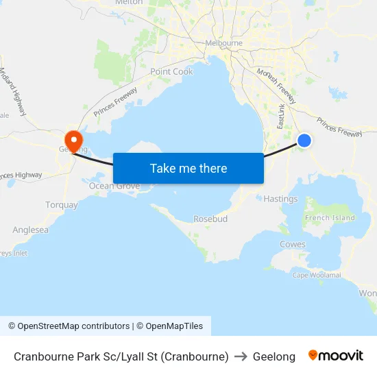 Cranbourne Park Sc/Lyall St to Geelong map