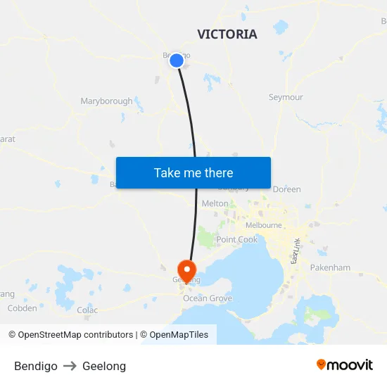 Bendigo to Geelong map