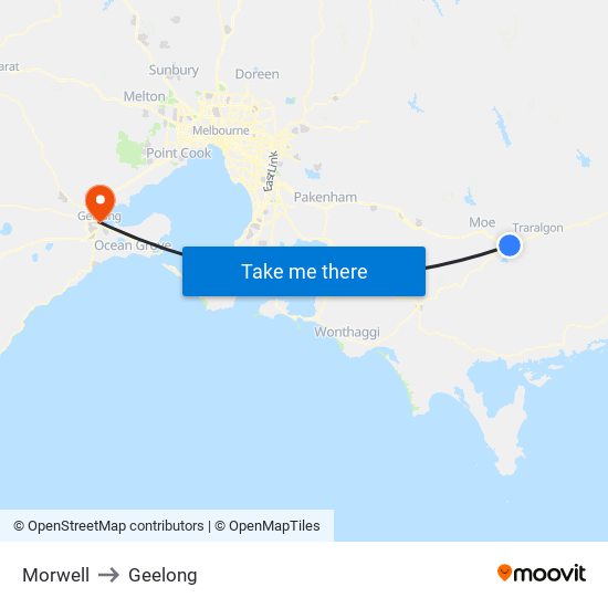 Morwell to Geelong map