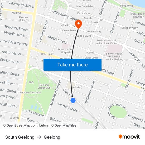 South Geelong to Geelong map
