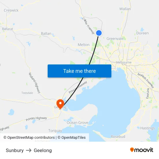 Sunbury to Geelong map