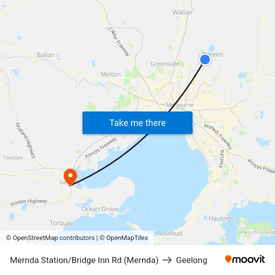 Mernda Station/Bridge Inn Rd to Geelong map