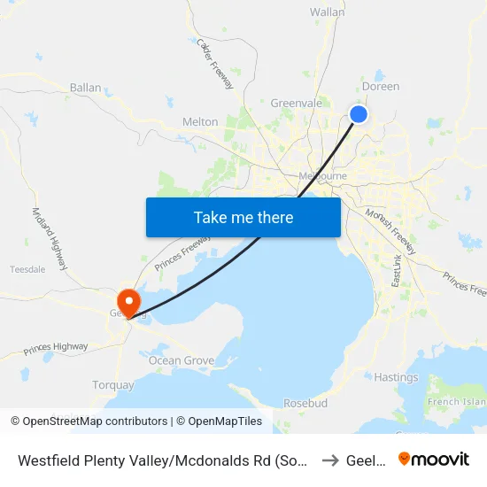 Westfield Plenty Valley/Mcdonalds Rd to Geelong map