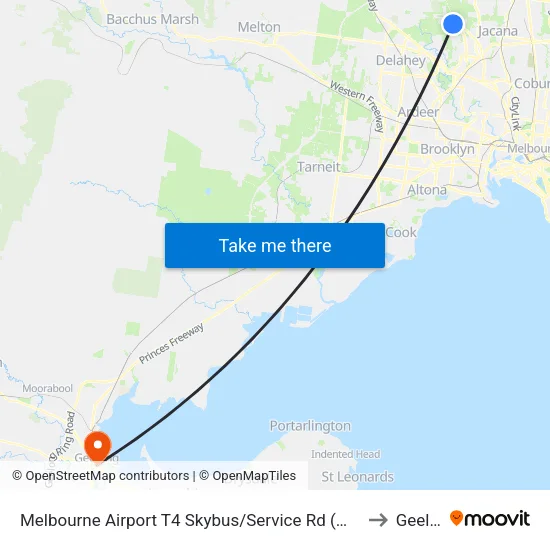 Melbourne Airport T4 Skybus/Service Rd to Geelong map