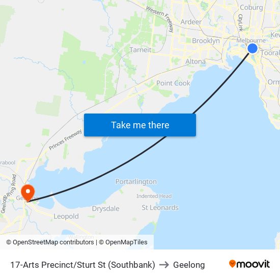 17-Arts Precinct/Sturt St (Southbank) to Geelong map