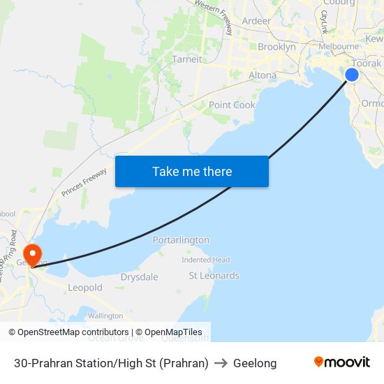 30-Prahran Station/High St (Prahran) to Geelong map