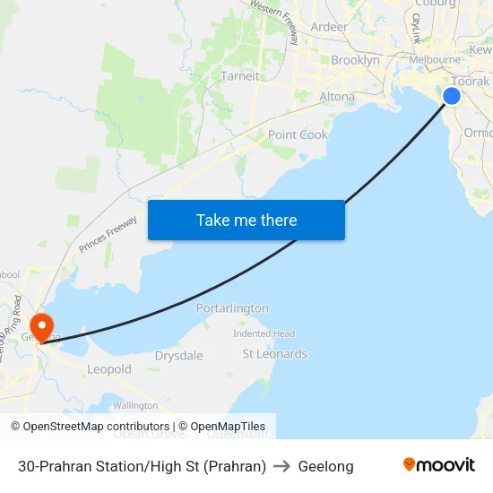 Prahran Station/High St #30 to Geelong map