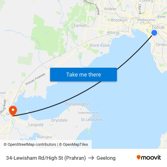 34-Lewisham Rd/High St (Prahran) to Geelong map