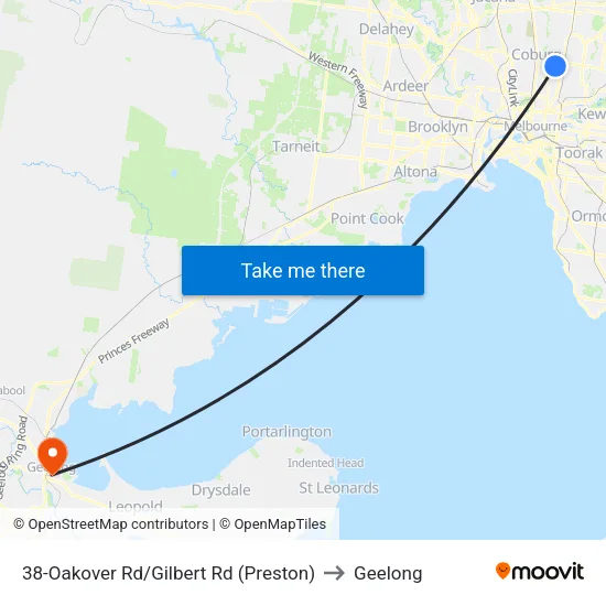 Oakover Rd/Gilbert Rd #38 to Geelong map