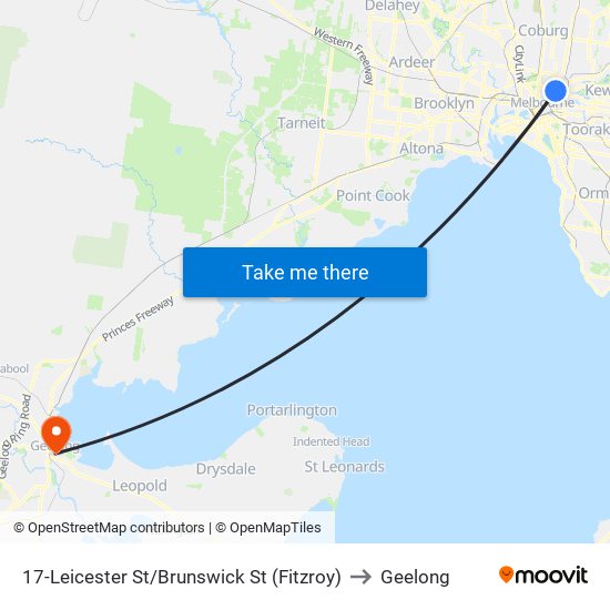 17-Leicester St/Brunswick St (Fitzroy) to Geelong map