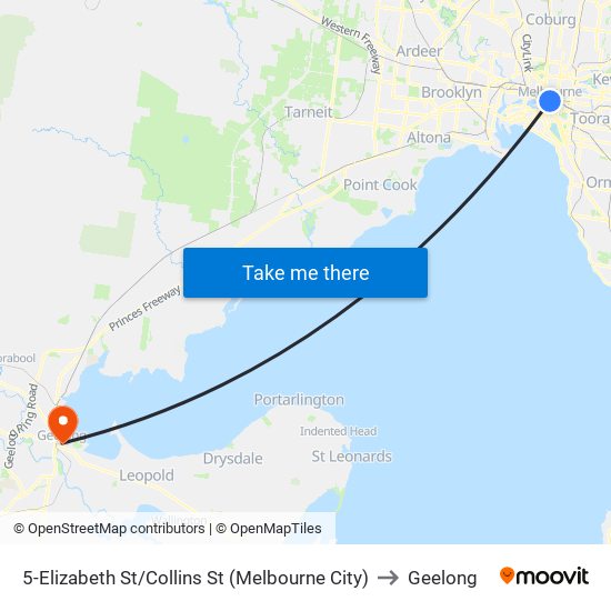 5-Elizabeth St/Collins St (Melbourne City) to Geelong map