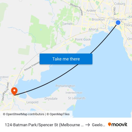 124-Batman Park/Spencer St (Melbourne City) to Geelong map