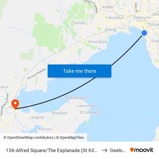 136-Alfred Square/The Esplanade (St Kilda) to Geelong map