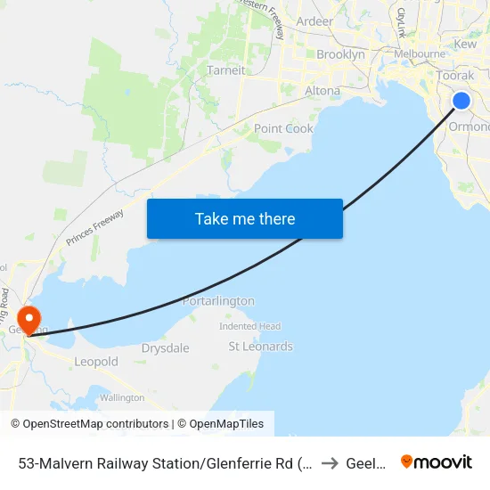 Malvern Railway Station/Glenferrie Rd #53 to Geelong map