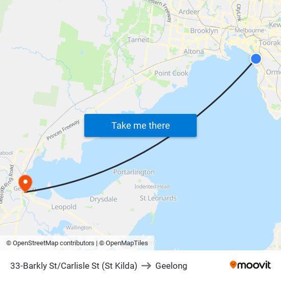 33-Barkly St/Carlisle St (St Kilda) to Geelong map