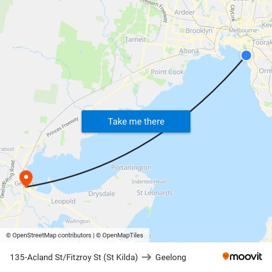 135-Acland St/Fitzroy St (St Kilda) to Geelong map