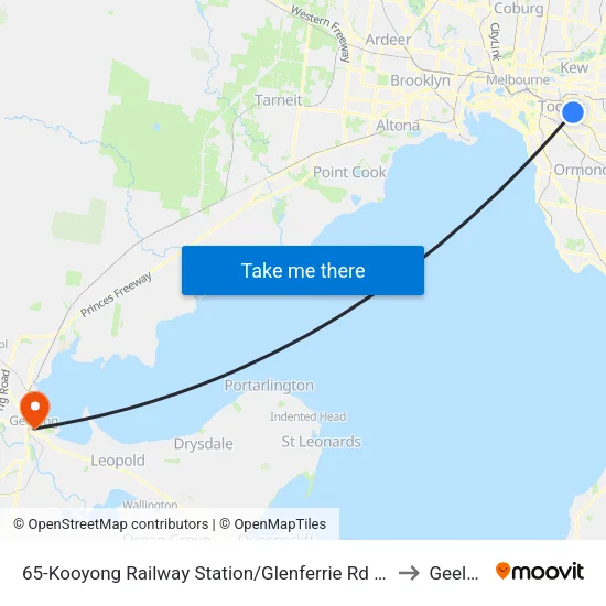 Kooyong Railway Station/Glenferrie Rd #65 to Geelong map
