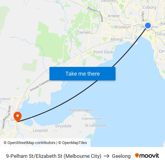 9-Pelham St/Elizabeth St (Melbourne City) to Geelong map