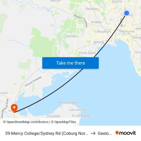 Mercy College/Sydney Rd #39 to Geelong map