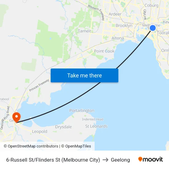 Russell St/Flinders St #6 to Geelong map