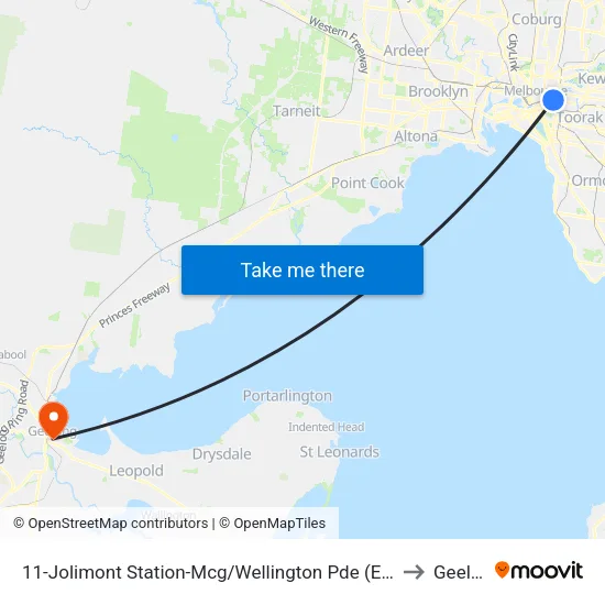 Jolimont Station-Mcg/Wellington Pde #11 to Geelong map