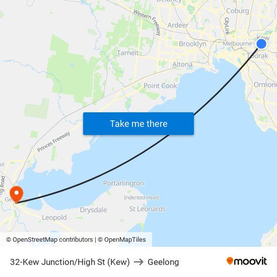 32-Kew Junction/High St (Kew) to Geelong map