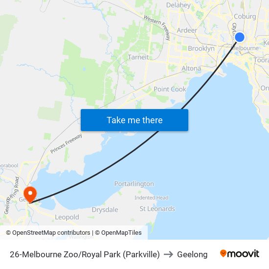 26-Melbourne Zoo/Royal Park (Parkville) to Geelong map