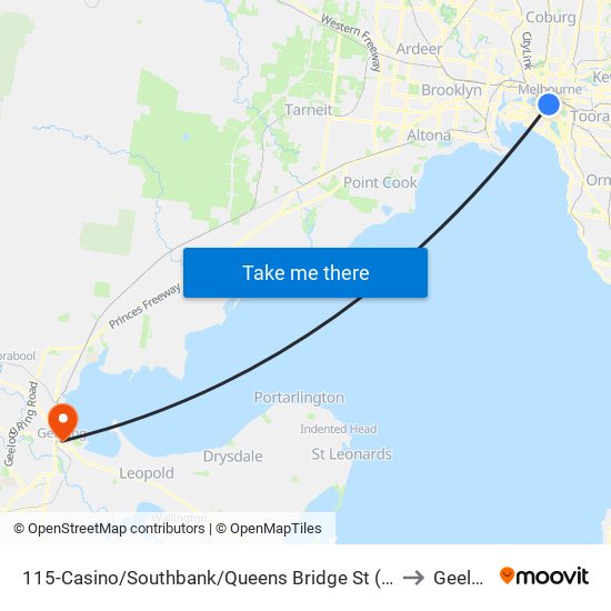 115-Casino/Southbank/Queens Bridge St (Southbank) to Geelong map