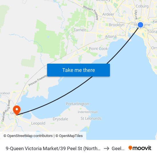 9-Queen Victoria Market/39 Peel St (North Melbourne) to Geelong map