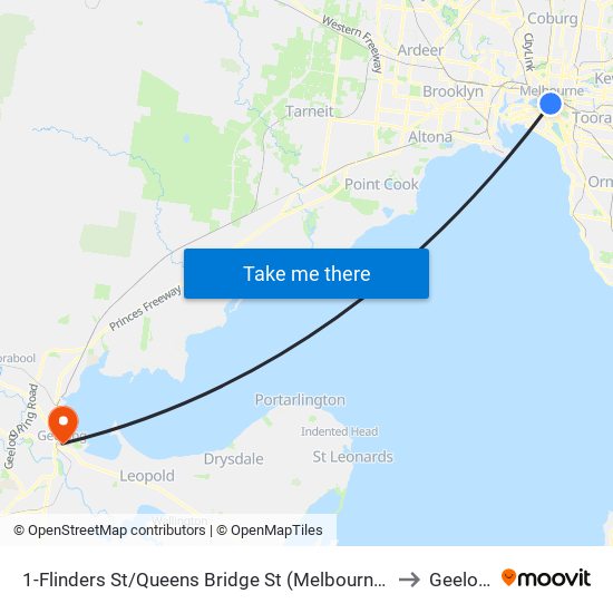 1-Flinders St/Queens Bridge St (Melbourne City) to Geelong map